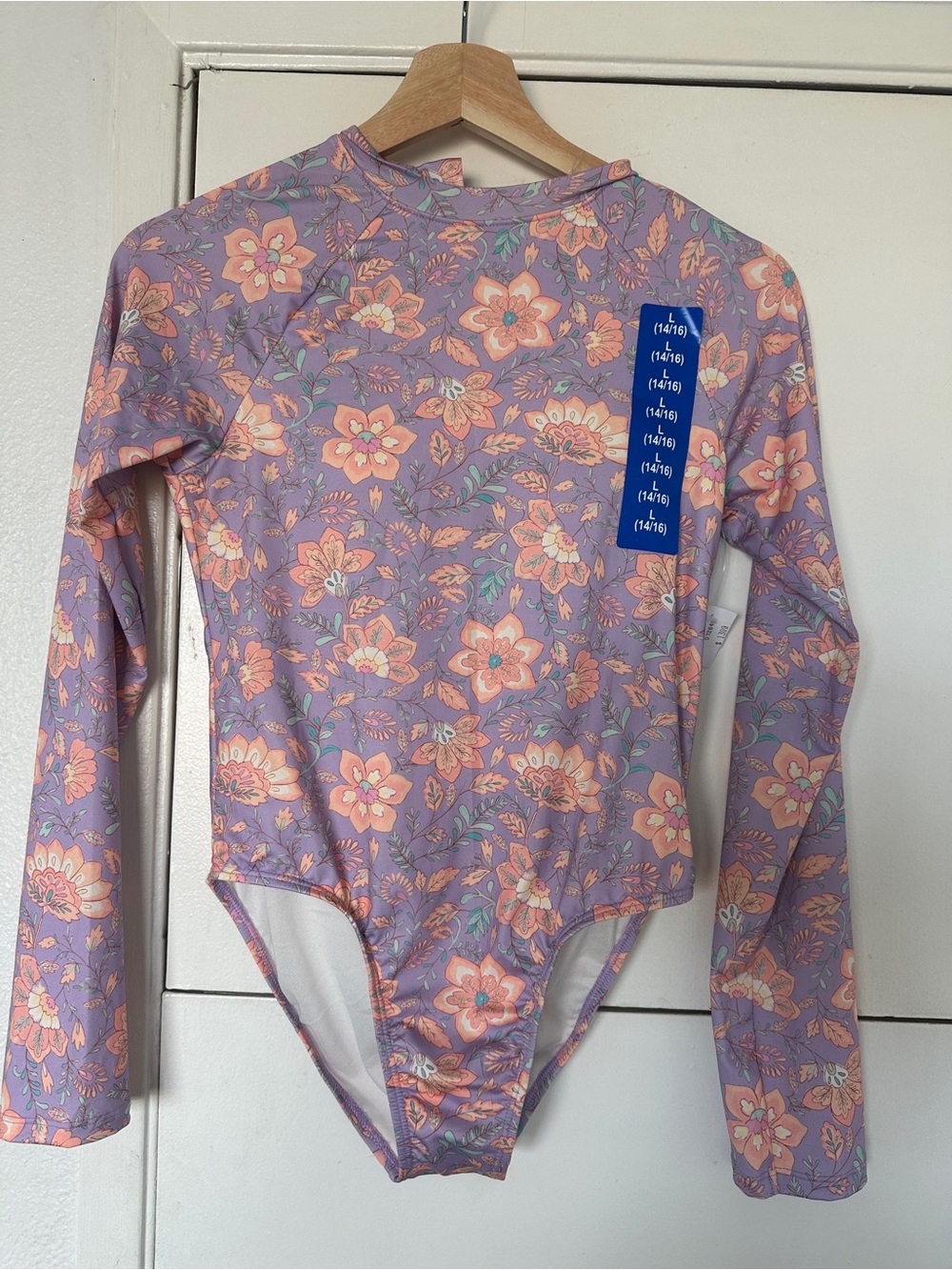 Girls Billabong Floral Long Sleeve One-Piece Swimsuit/Rash guard 14/16, NWT